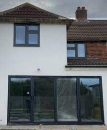 A partial exterior rendering on a home extension.
